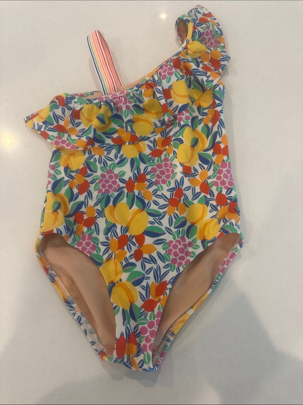 Crewcuts Girls' One-Shoulder Floral Swimsuit - Yellow, Pink, Orange, Blue, Green